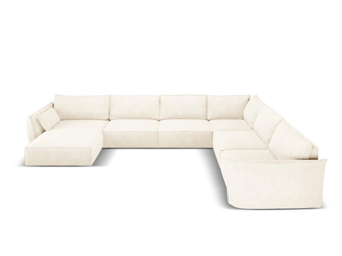PANORAMASOFA rechts Kaelle aus Chenille-Stoff leichtes beige 8 Sitzplätze - Creme, Textil (284/85/384cm) - Micadoni