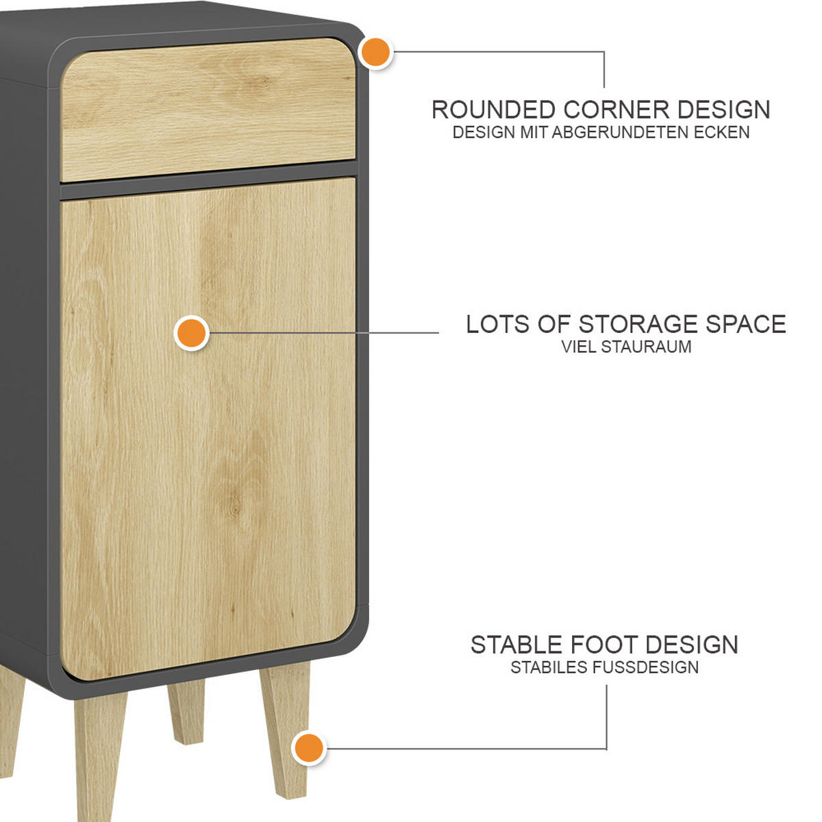 MIDISCHRANK Arla Anthrazit/Goldkraft Eiche 40 x 81 cm - Eichefarben/Anthrazit, Holzwerkstoff (40/81/30cm) - Vicco