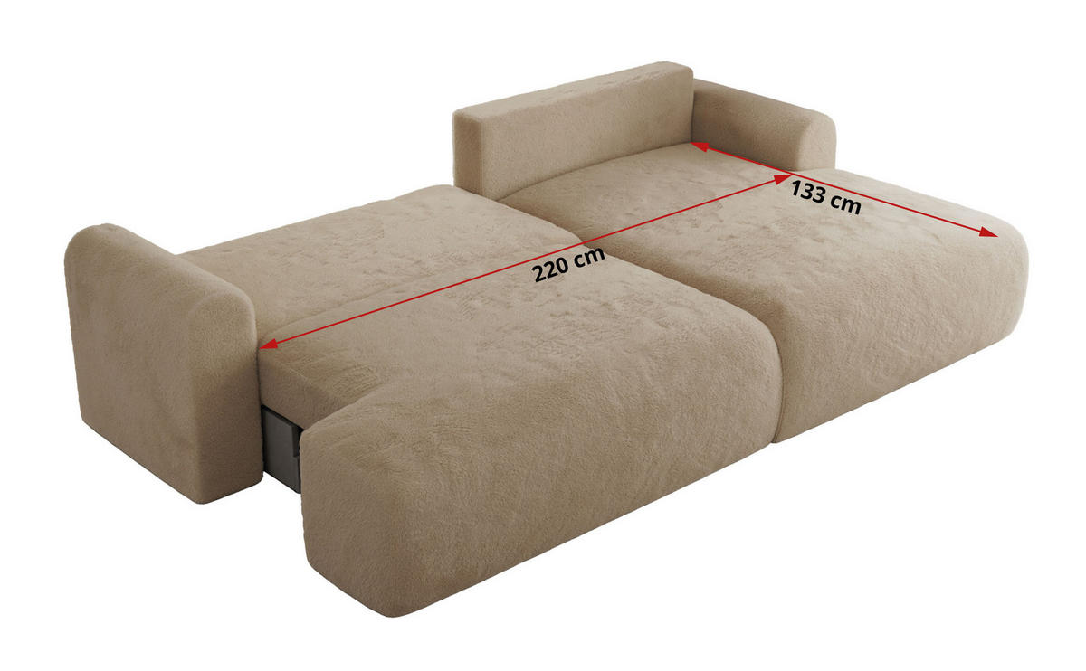 ECKSCHLAFSOFA TONO L Beige Plüsch - links - Beige/Schwarz, Kunststoff/Textil (260/150cm) - MKS
