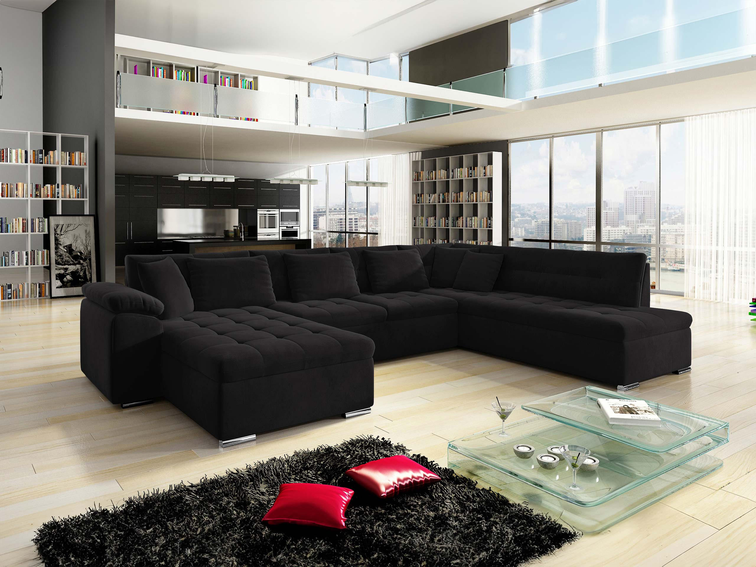 WOHNLANDSCHAFT Niko Bis, Seite: Links - Schwarz, Holz/Textil (348/76/205cm) - MIRJAN24