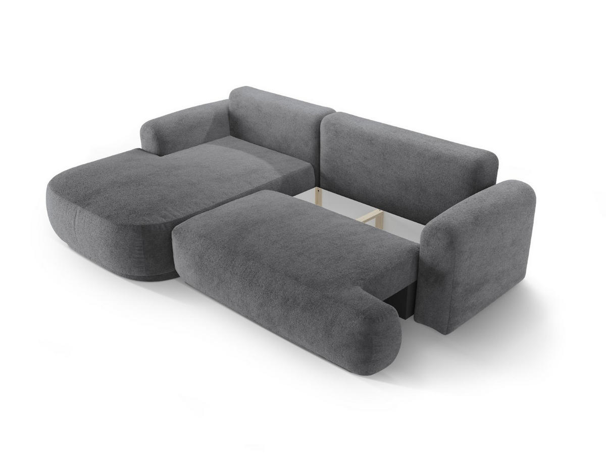 SCHLAFSOFA modular mit Bettkasten links Ella aus strukturiertem Stoff grau 5 Sitzplätze - Grau, Textil (174/271cm) - Micadoni