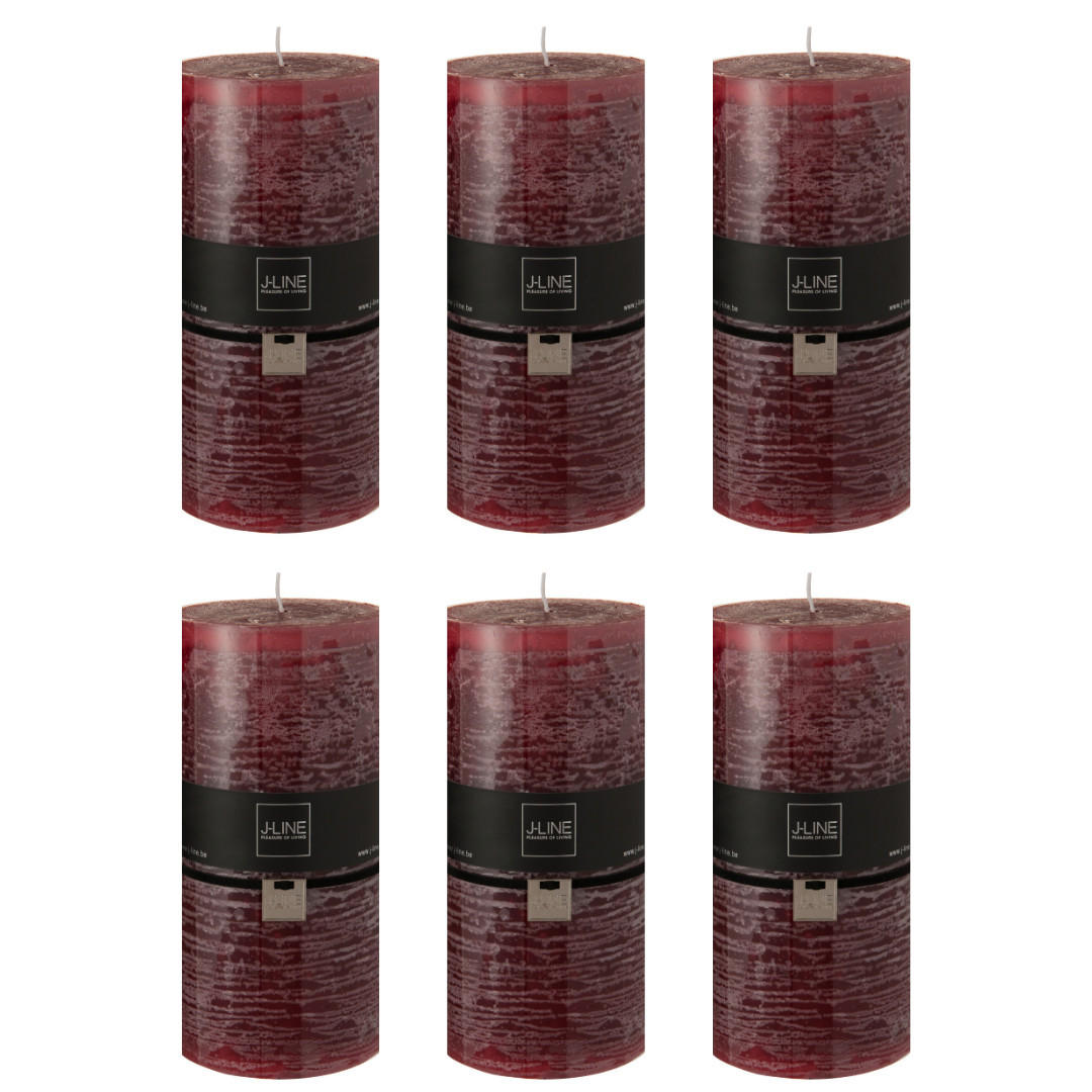 DUFTKERZE ZART - Kirschrot - XXL - 150 Std. - 6er set - Dunkelrot, Paraffin (10/20cm) - J-Line