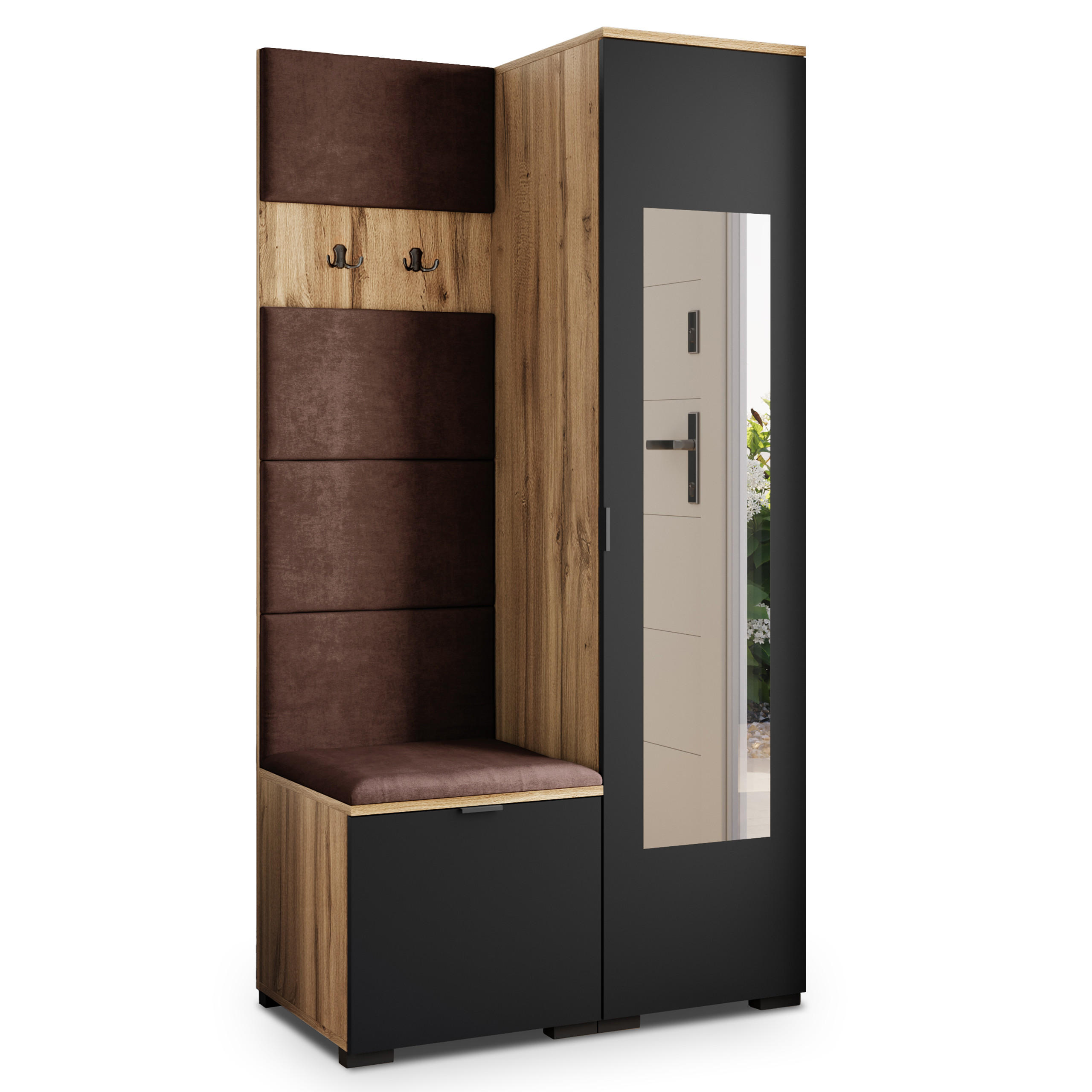 Masseno Garderobenschrank Eiche Wotan, Schwarz, Braun 95x181x51 cm