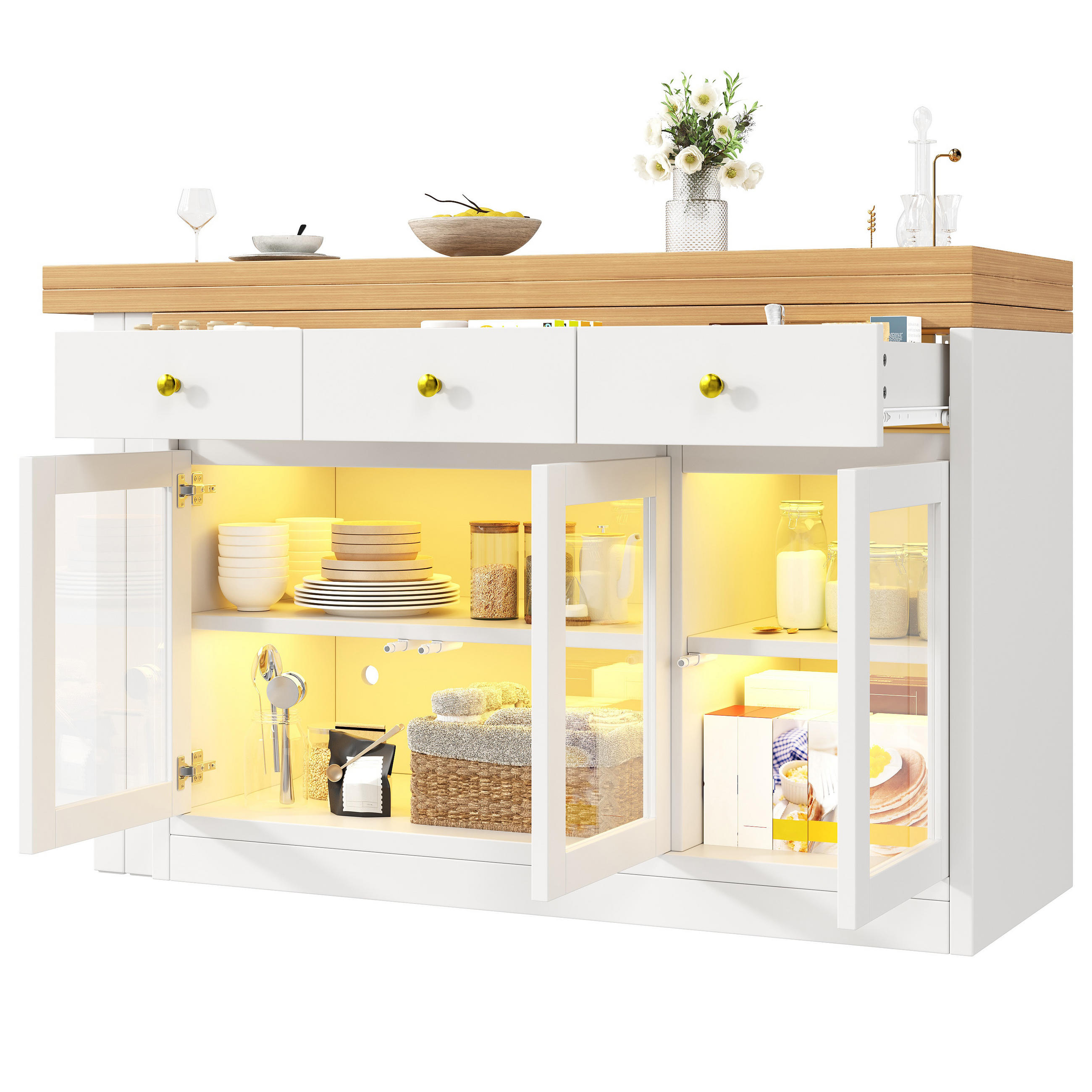 KÜCHENINSEL ausziehbar 120-200/40/75,5 cm mit LED DE-39587 Weiß - Weiß, Holzwerkstoff (120/75.5/40cm) - ComfortXL