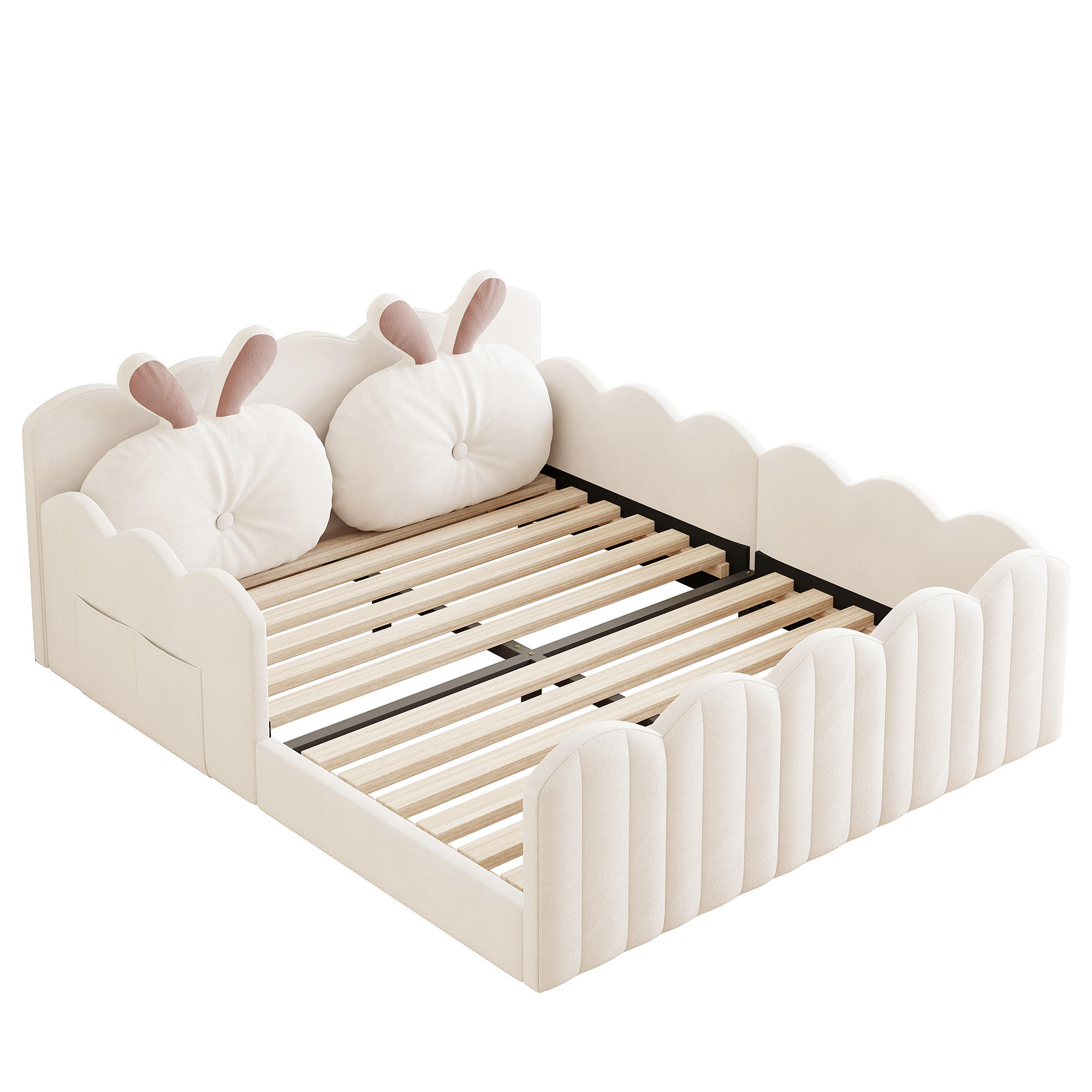 POLSTERBETT 140/200 cm DE-03387, mit Kaninchenkissen, in Beige - Beige, Holzwerkstoff (140/200cm) - ComfortXL