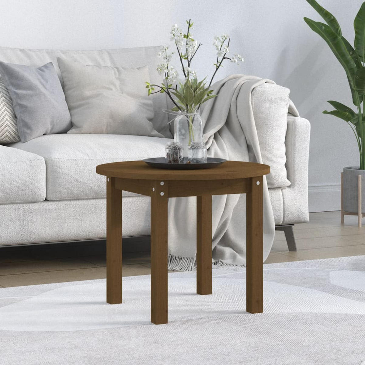 COUCHTISCH Honigbraun Ø 55x45 cm Massivholz Kiefer - Dunkelbraun, Holz (55/55/45cm) - furnicato