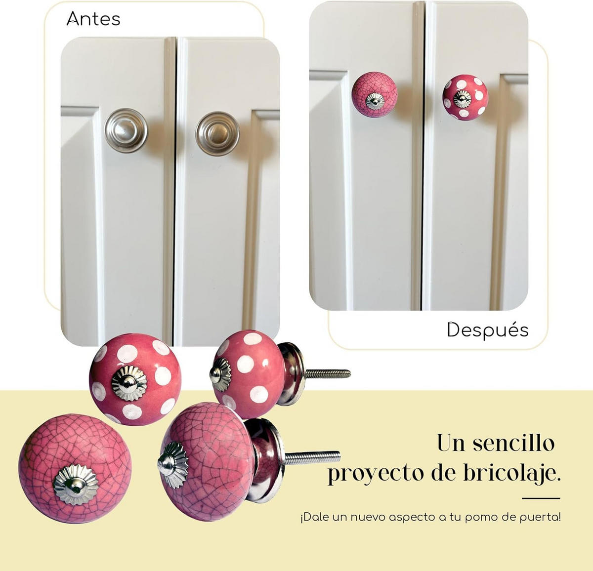 KERAMIKKNÖPFEN Set mit 8 in Weiß und Rosa 40 mm Durchmesser. - Pink, Keramik (4/4/6.9cm) - Nacnic