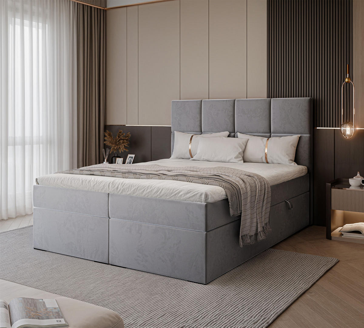 BOXBETT MAGNUS 120/200 cm mit Matratze und Topper, Hellgrau - Hellgrau, Textil (120/200cm) - Idohome