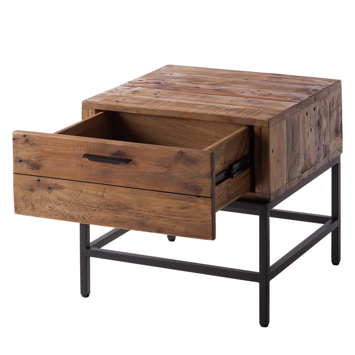 BEISTELLTISCH - Pinie massiv / Metall - Schwarz/Pinienfarben, Holz/Metall (50/50/50cm) - home24