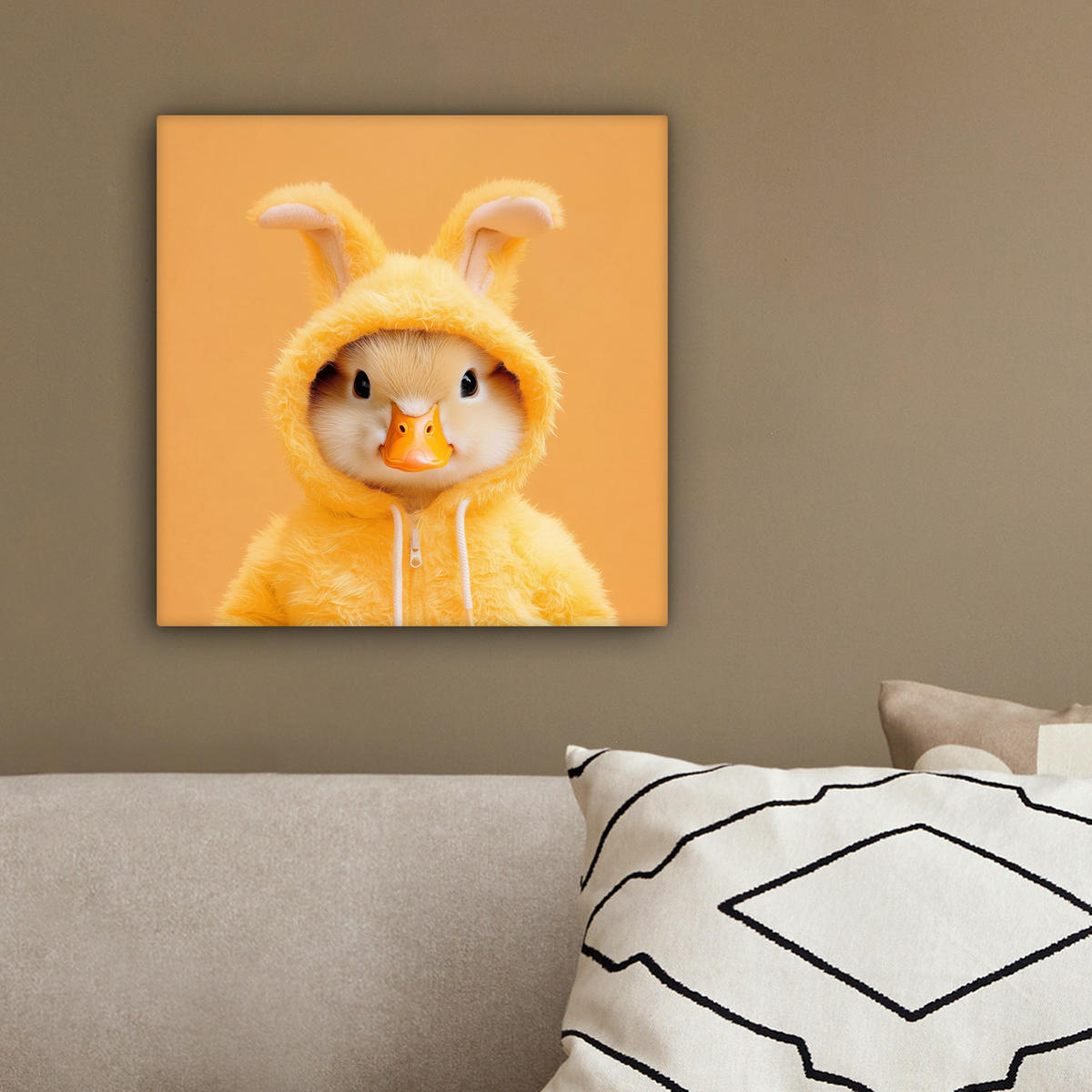 LEINWANDBILD Osterhase - Kostüm - Ente Deko Wohnzimmer 20x20 cm - Gelb, Textil (20/20cm) - MuchoWow