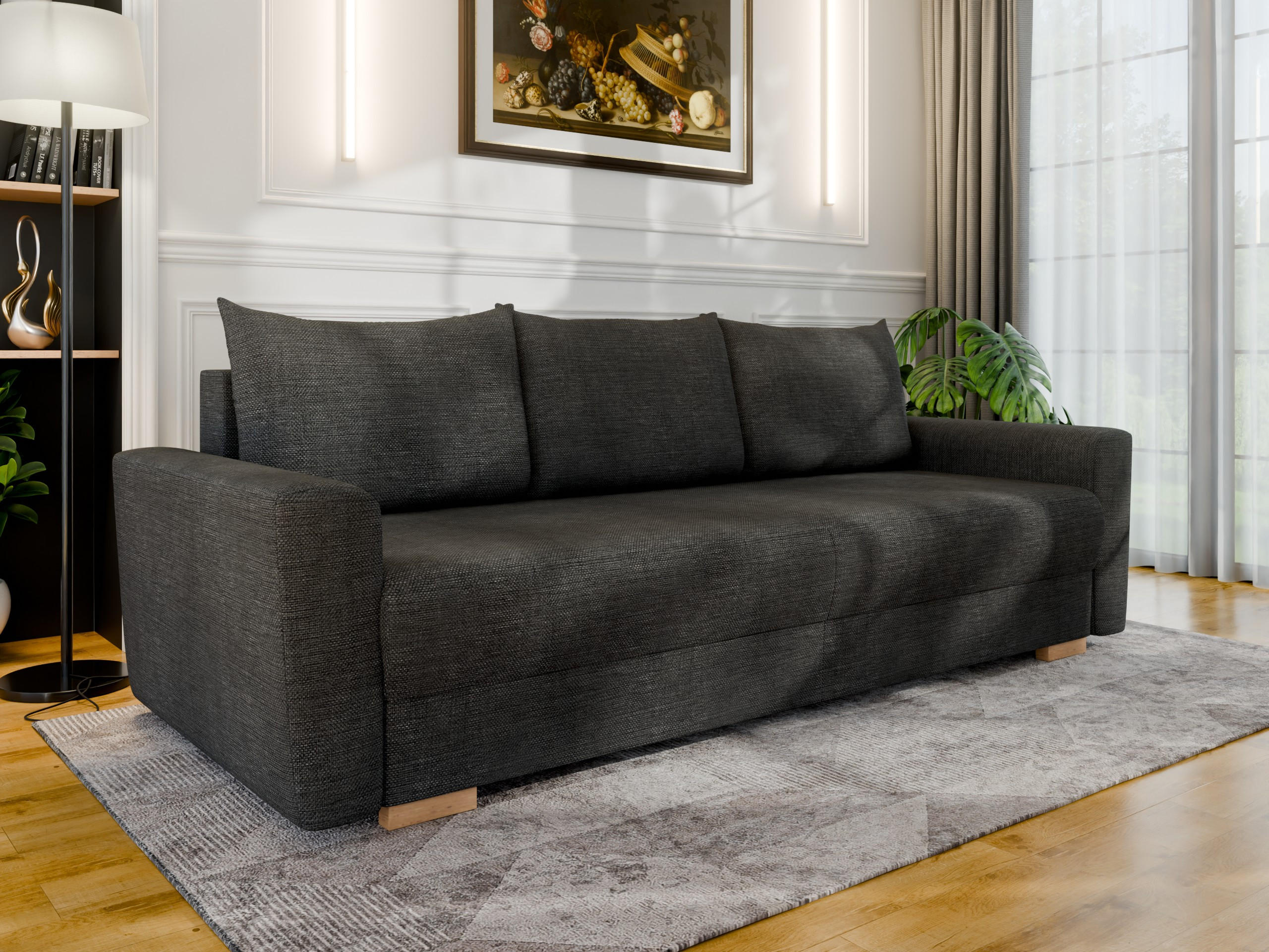 3-SITZER-SCHLAFSOFA ELMA mit Bettfunktion, anthrazit - Anthrazit, Holz (92.5/79/230cm) - Panda Möbel