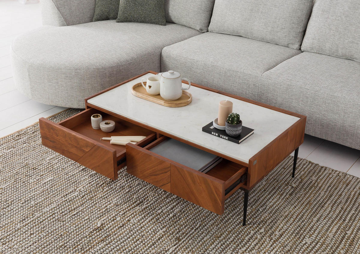 COUCHTISCH Akazie 110x60x38 natur / weiß lackiert KARLSTAD #01 - Braun, Holz (110/60/38cm) - Massivmoebel24