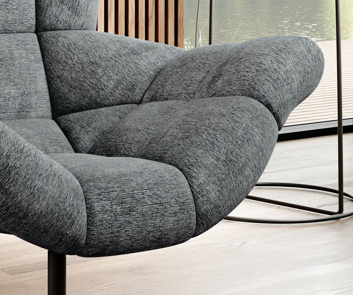SESSEL SENSI Relaxstuhl mit 360° Drehung und Schwingfunktion – Lux-Schaumkissen, Dunkelgrau, 104x46x119 cm - Anthrazit/Schwarz, Holz/Textil (104/119/84cm) - DomoHome