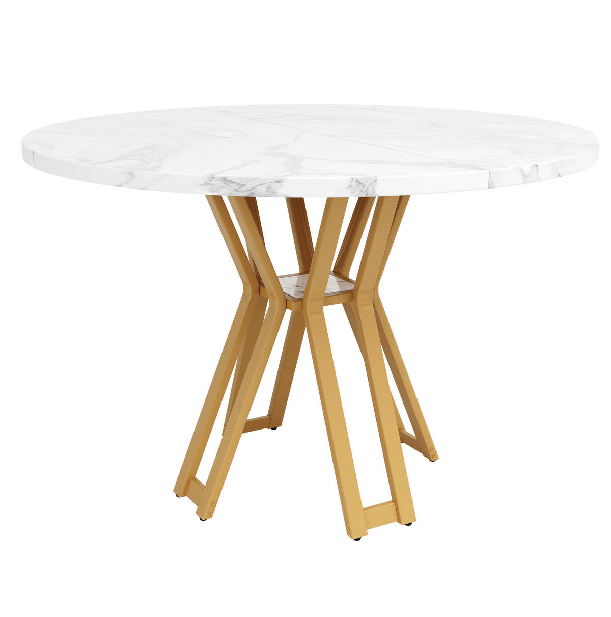 JEDÁLENSKÝ stôl, 100/100/76 cm, MDF/kov biela/zlatá s mramorovým dekorom - biela, kompozitné drevo (100/100/76cm) - BEAOK