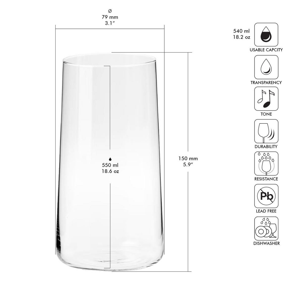 LONGDRINKGLÄSER, 6er-Set, 550 ml - Transparent, Glas (0.55L) - Krosno Glass