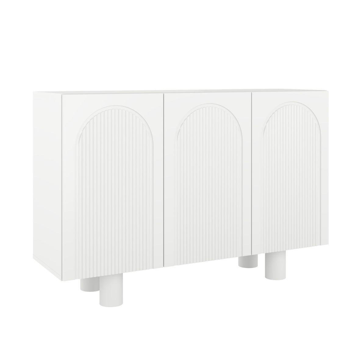 SIDEBOARD Rita, Mit Gefrästen Fronten, 130 cm, Weiß - Weiß, Holz/Holzwerkstoff (135.7/90.6/41.9cm) - Skandica