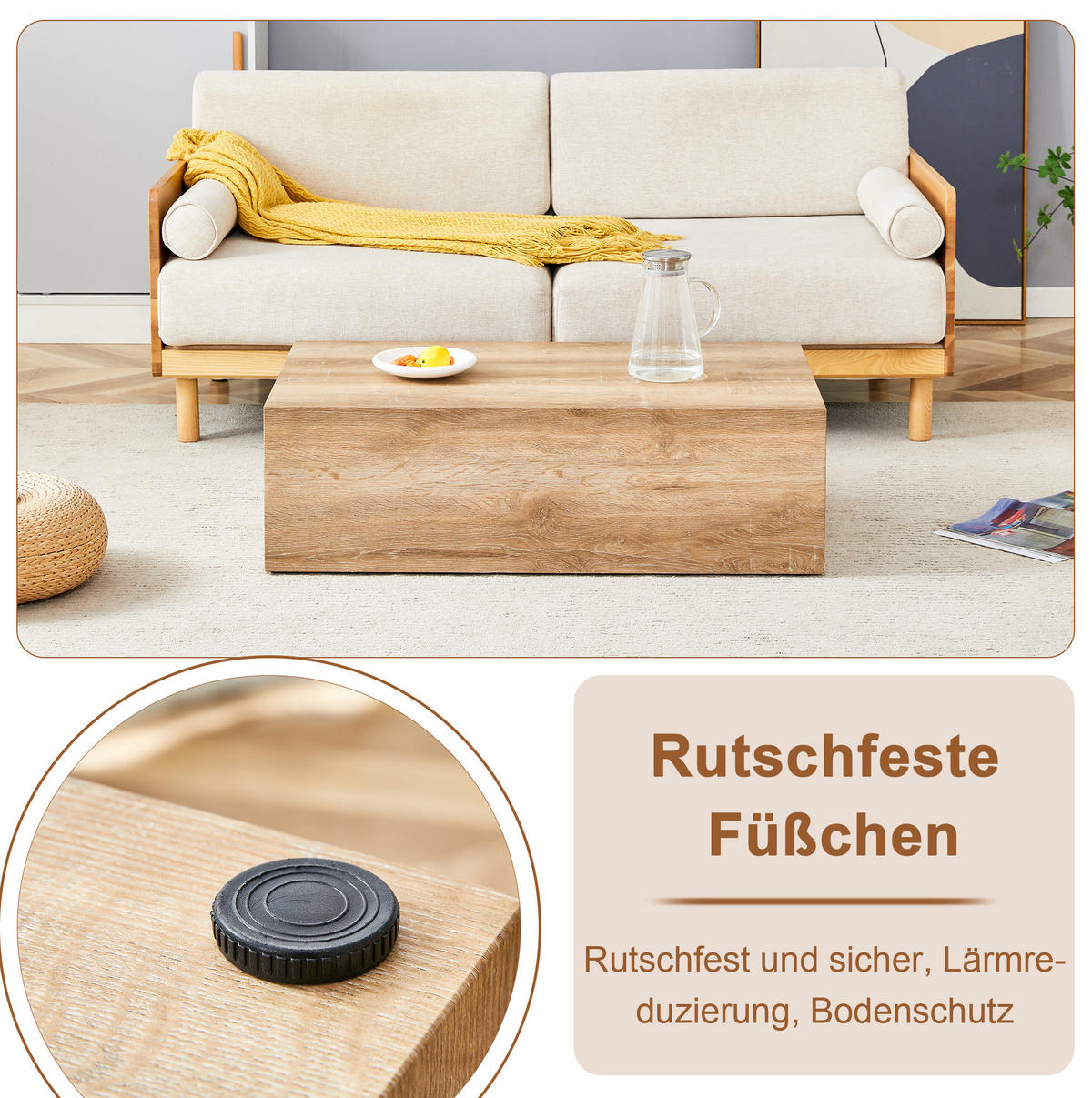 COUCHTISCH 90/50/30 cm Holz aus MDF mit Holzmaserung - Naturfarben, Holzwerkstoff (90/50/30cm) - OKMYHOME