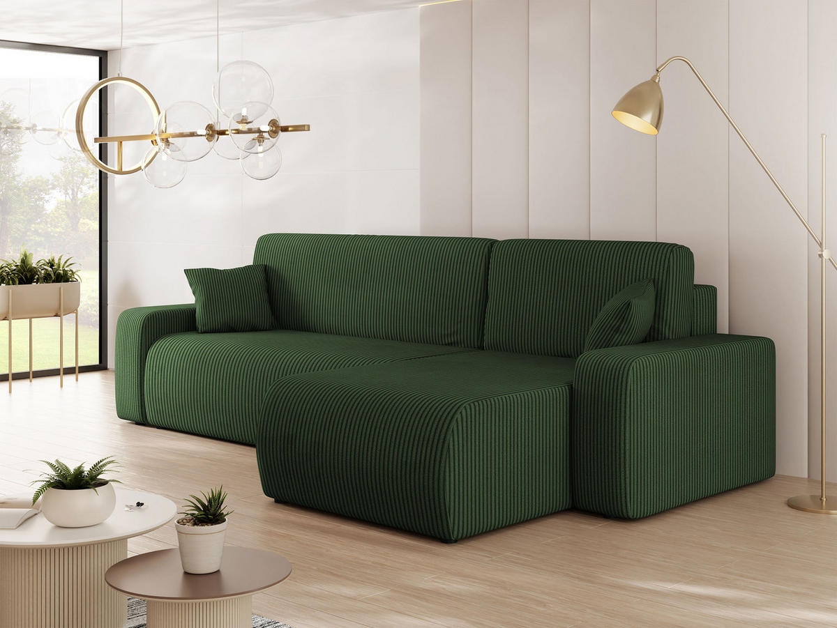 ECKSOFA Piano L Cord - Schwarz/Grün, Holz/Kunststoff (244/145cm) - MIRJAN24