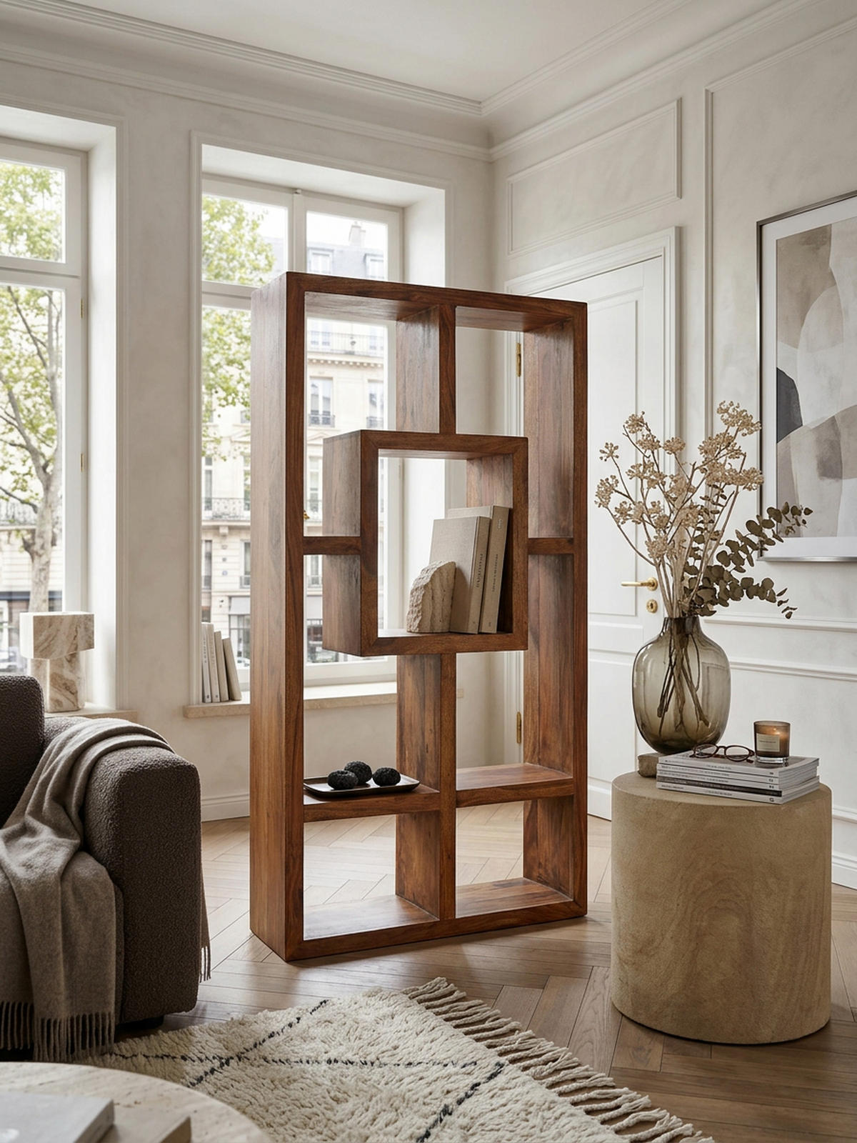 BÜCHERREGAL – NAKO, Naturholz, 90x180 cm, Landhausstil, mit Ablagefächern - Braun, Holz (90/180/35cm) - KADIMA DESIGN