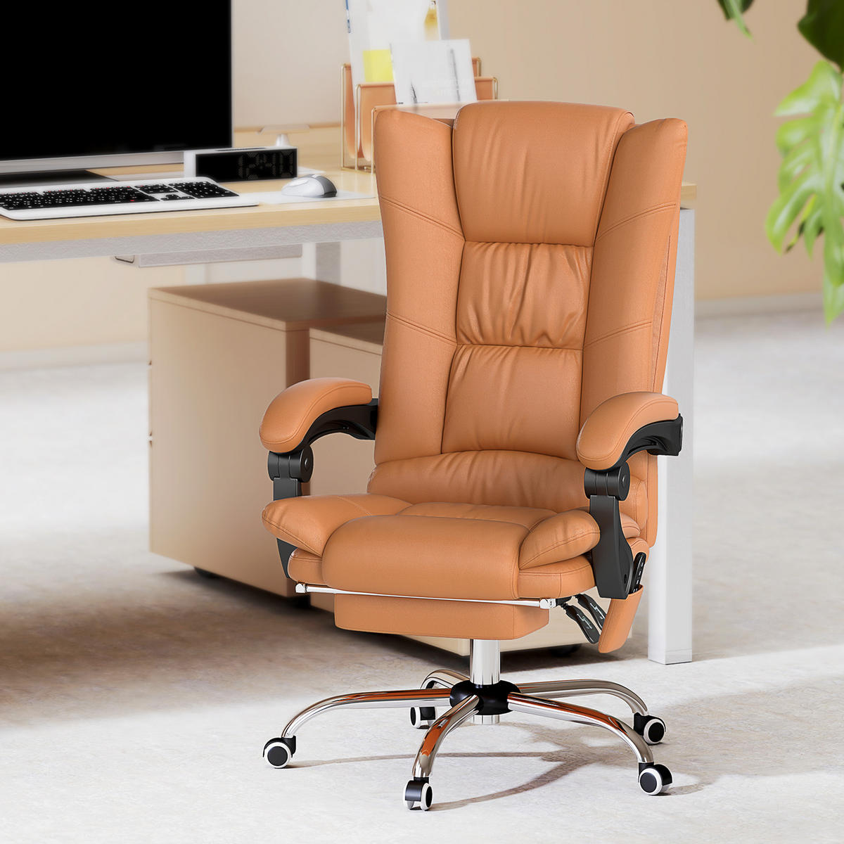 BÜROSTUHL mit Massagefunktion Ergonomischer Chefsessel mit Heizfunktion - Braun, Kunststoff (70/118/64cm) - Vinsetto