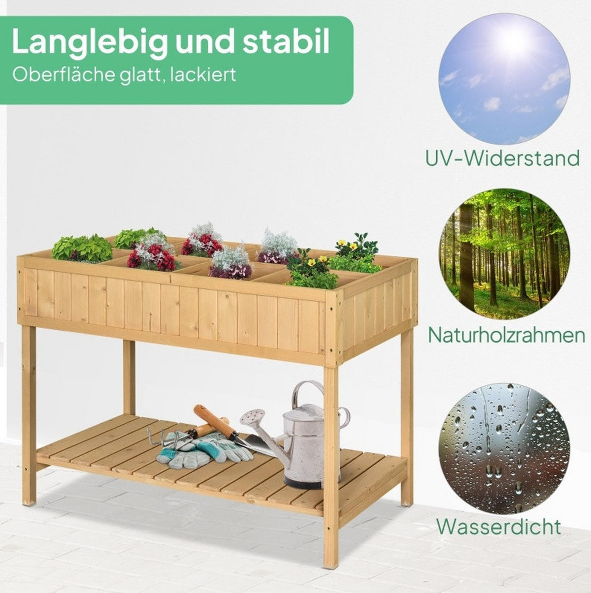 BLUMENKASTEN aus Tannenholz 110x46x76cm in Natur mit 8 Fächern & Abfluss - Naturfarben, Holz (46/76/110cm) - Modfu