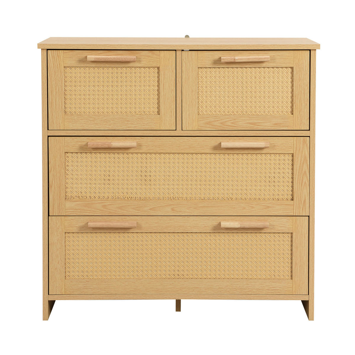 KOMMODE 80/80/38 cm in Natur mit 4 Schubladen und Rattanfronten - Naturfarben, Holzwerkstoff (38/80/80cm) - Flora Grace