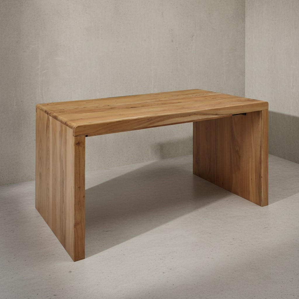 SCHREIBTISCH Massivholz Stauraum Abgerundete Ecken, Beige 160x80x76 cm - Beige, Holz (80/160/76cm) - KADIMA DESIGN