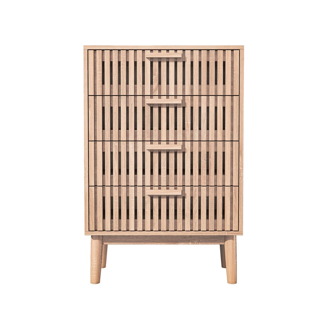 KOMMODE mit 4 Schubladen - gerillte Fronten und konische Beine - für Wohnzimmer und Schlafzimmer - Eichefarben, Holzwerkstoff (60/91/34cm) - DELFA
