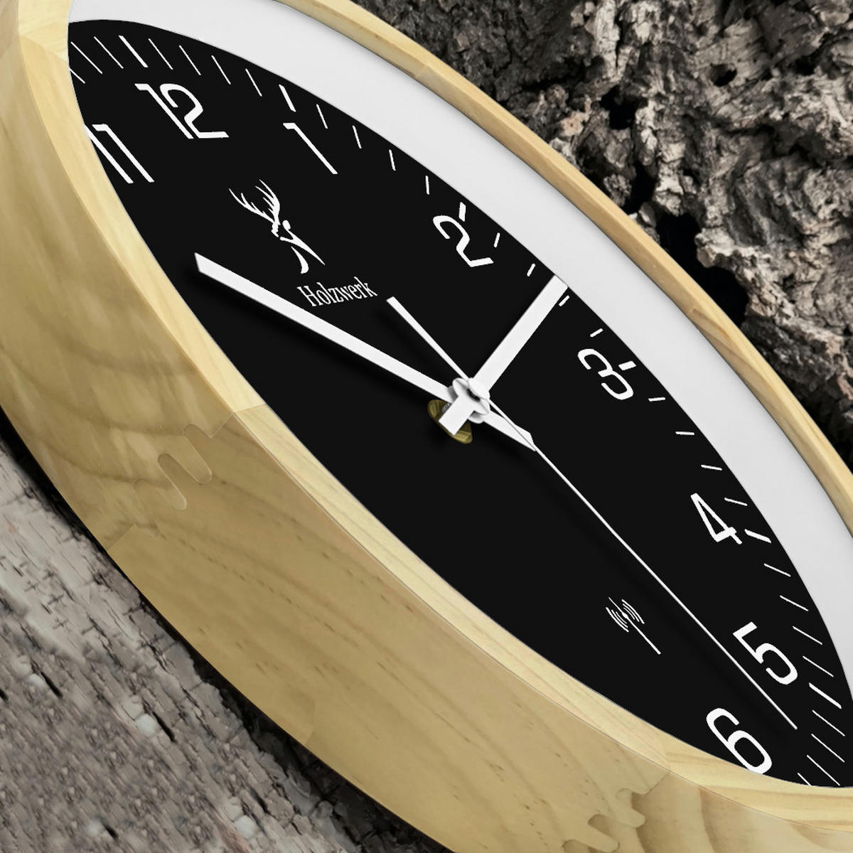 WANDUHR Holz Designer OFFENBURG (FUNK) Loft Wand Uhr, beige, schwarz - Beige/Schwarz, Glas/Holz (30/30/4.2cm) - Holzwerk