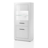 VITRINE weiß Hochglanz 65 cm, Vitrinenschrank wechselbarer Türanschlag - Weiß Hochglanz/Silberfarben, Glas/Holzwerkstoff (65/142/35cm) - Furn.Design