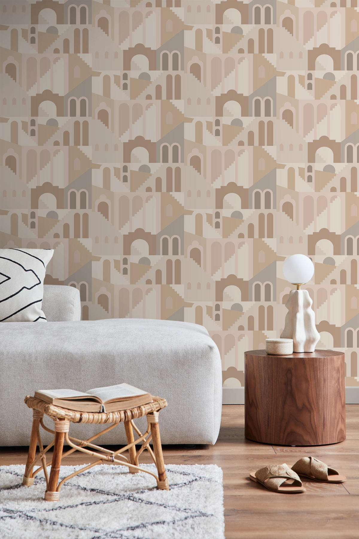 TAPETE Mediterrane Häuser 50 x 900 cm - Beige, Papier (50/900cm) - ESTAhome