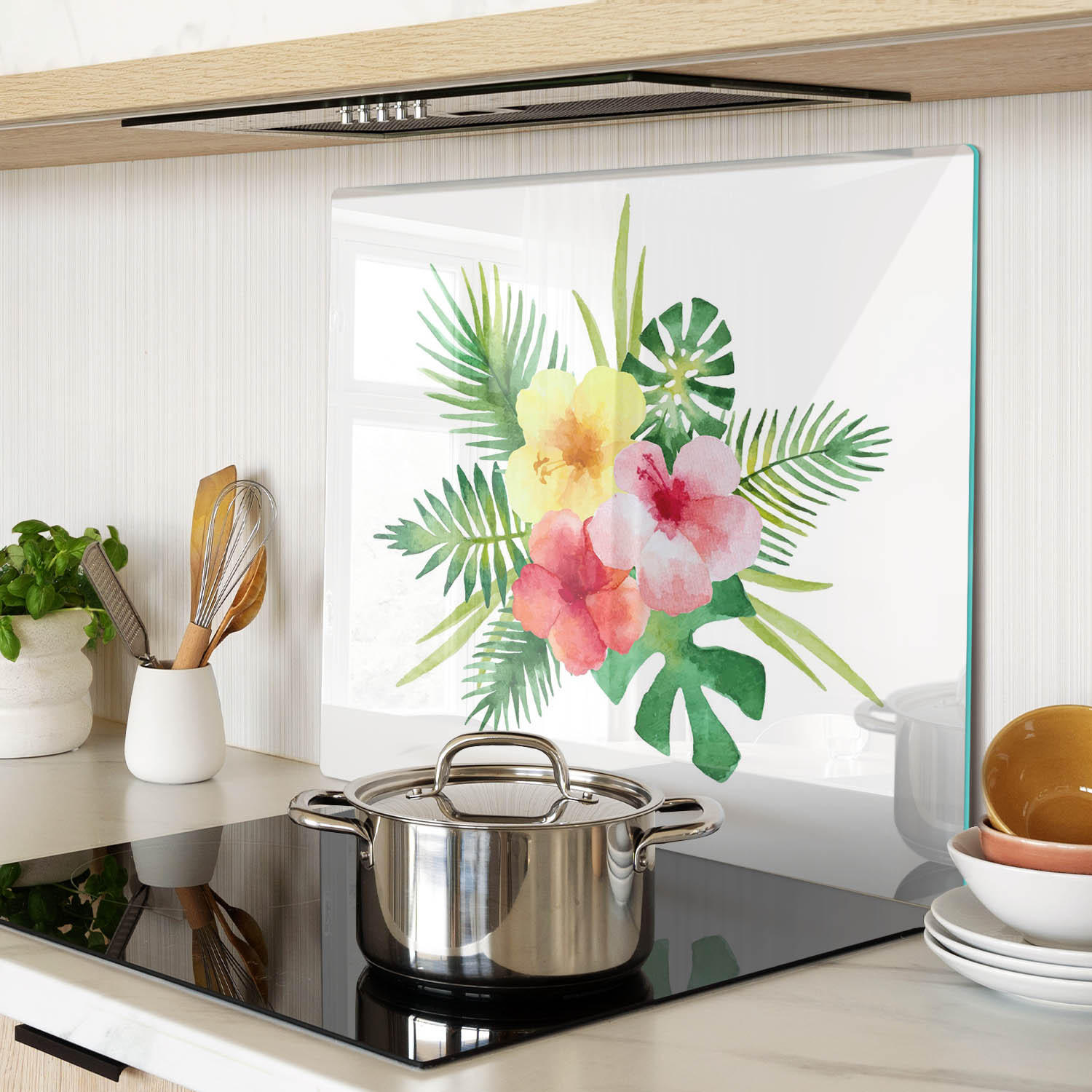 GLASPLATTE 60x52 cm Hawaiianische Blumen - Multicolor, Glas (60/0.4/52cm) - TULUP