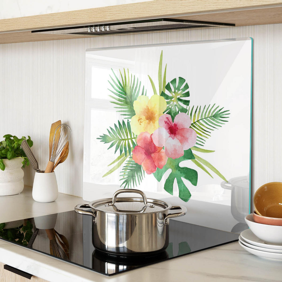 GLASPLATTE 60x52 cm Hawaiianische Blumen - Multicolor, Glas (60/0.4/52cm) - TULUP
