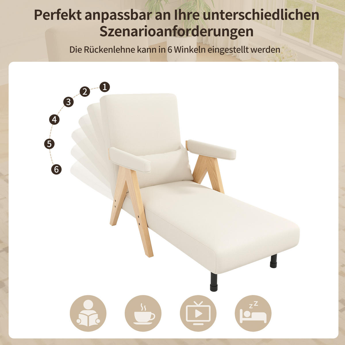 SCHLAFSESSEL Leinen mit 6-fach verstellbarer Rückenlehne 87/64/60 cm Beige - Beige, Textil (87/64/60cm) - Redom
