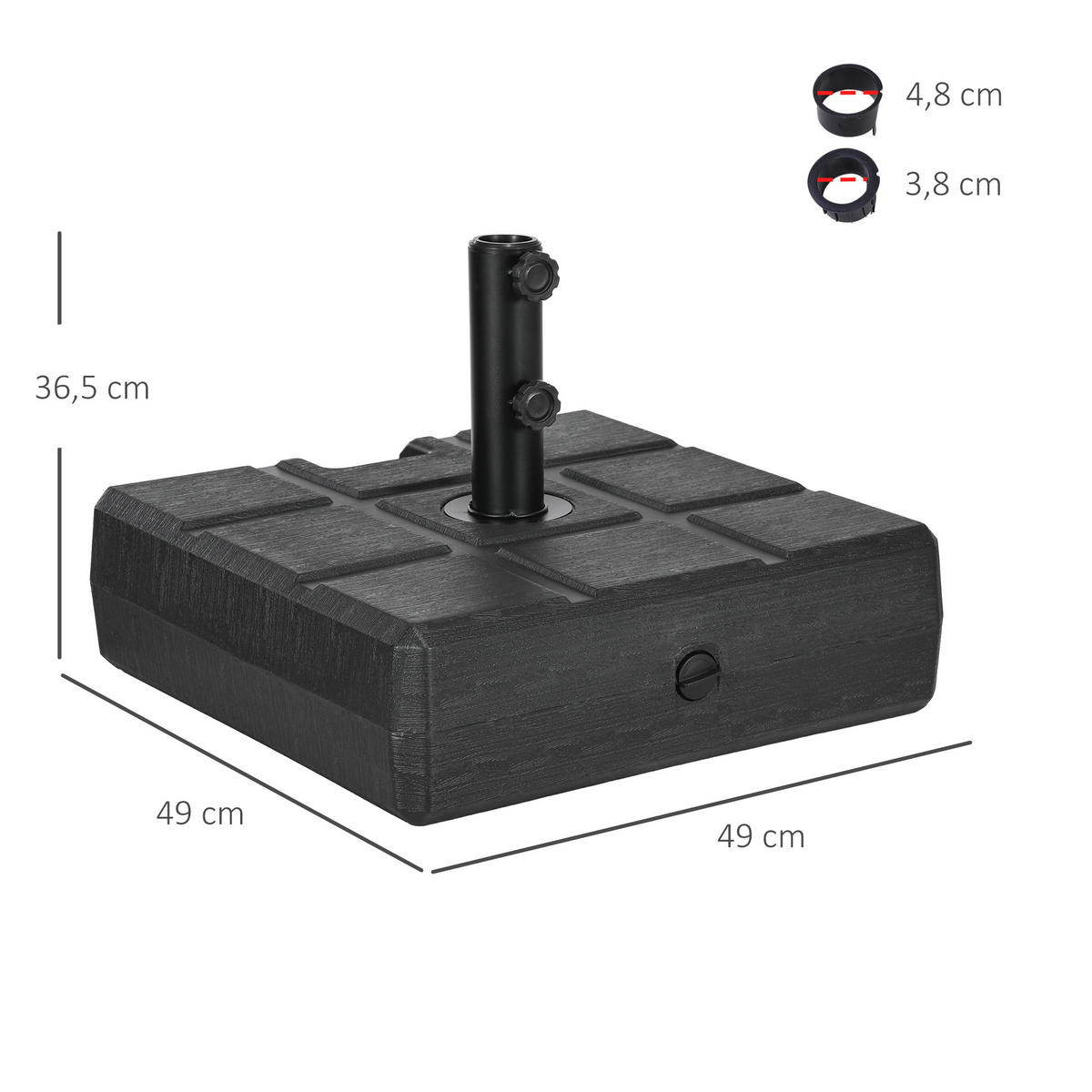 SONNENSCHIRMSTÄNDER bis 40 kg befüllbar - Schwarz, Kunststoff (49/49cm) - Outsunny