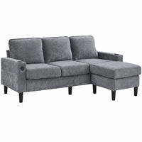 SOFA L-Form mit USB, Typ-C und Hocker 202 x 137 cm Leinen Grau - Grau, Kunststoff (137/202cm) - Meubliv