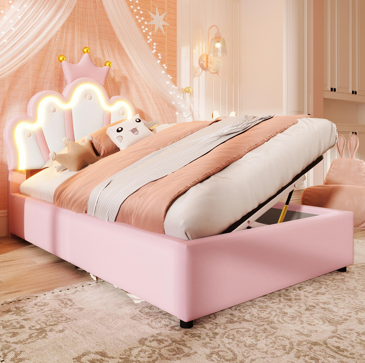 POLSTERBETT mit Bettkasten 90x200 cm PU Pink - Pink, Metall (90/200cm) - Meubliv