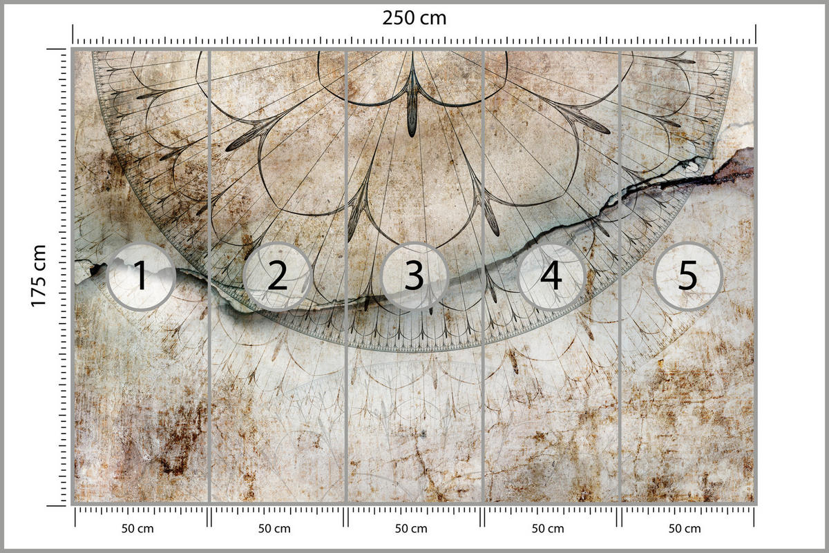 FOTOTAPETE für Büro Industrial Rad Mandala Beton Abstrakte Komposition 250x175 - Beige/Schwarz, Papier (250/175cm) - Muralo
