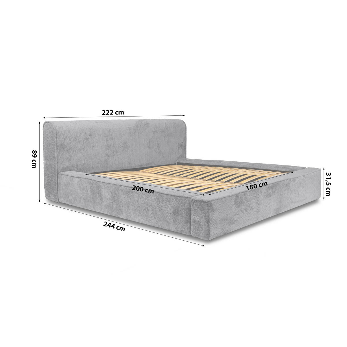 POLSTERBETT aus Polstermaterial Pedrosa 180x200 cm, Grau - Grau, Textil (180/200cm) - Fedve