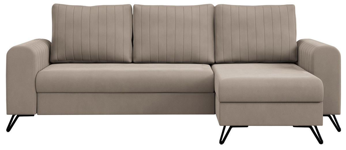ECKSOFA Axel Samt Beige - Beige/Schwarz, Textil/Metall (242/140cm) - MKS