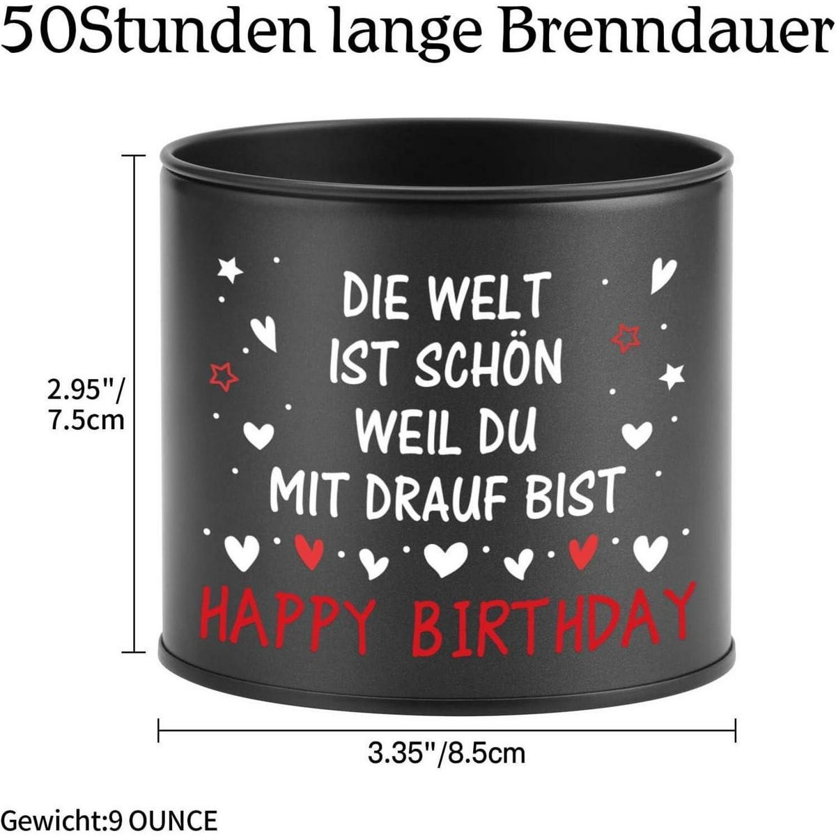 KERZE im Glas Schwarz mit Aufdruck Happy Birthday - Schwarz, Paraffin (8.5cm)
