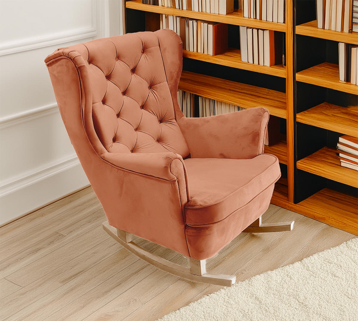 SCHAUKELSESSEL mit gepolstertem Sitz und Armlehnen, 102x81x95 cm, Orange_29823 - Buchefarben/Kupferfarben, Holz/Textil (81/102/95cm) - DomoHome