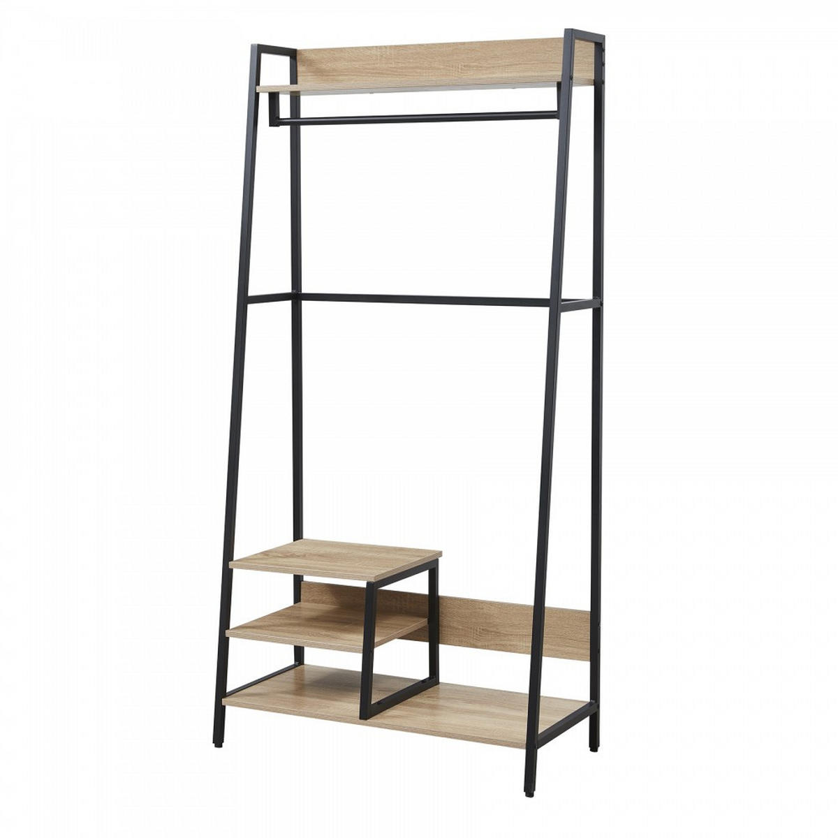 EINGANGSGARDEROBE FLORE /Gebleichte Eiche und schwarzes Metall - Schwarz, Metall (40/169/84cm) - Weber Industries