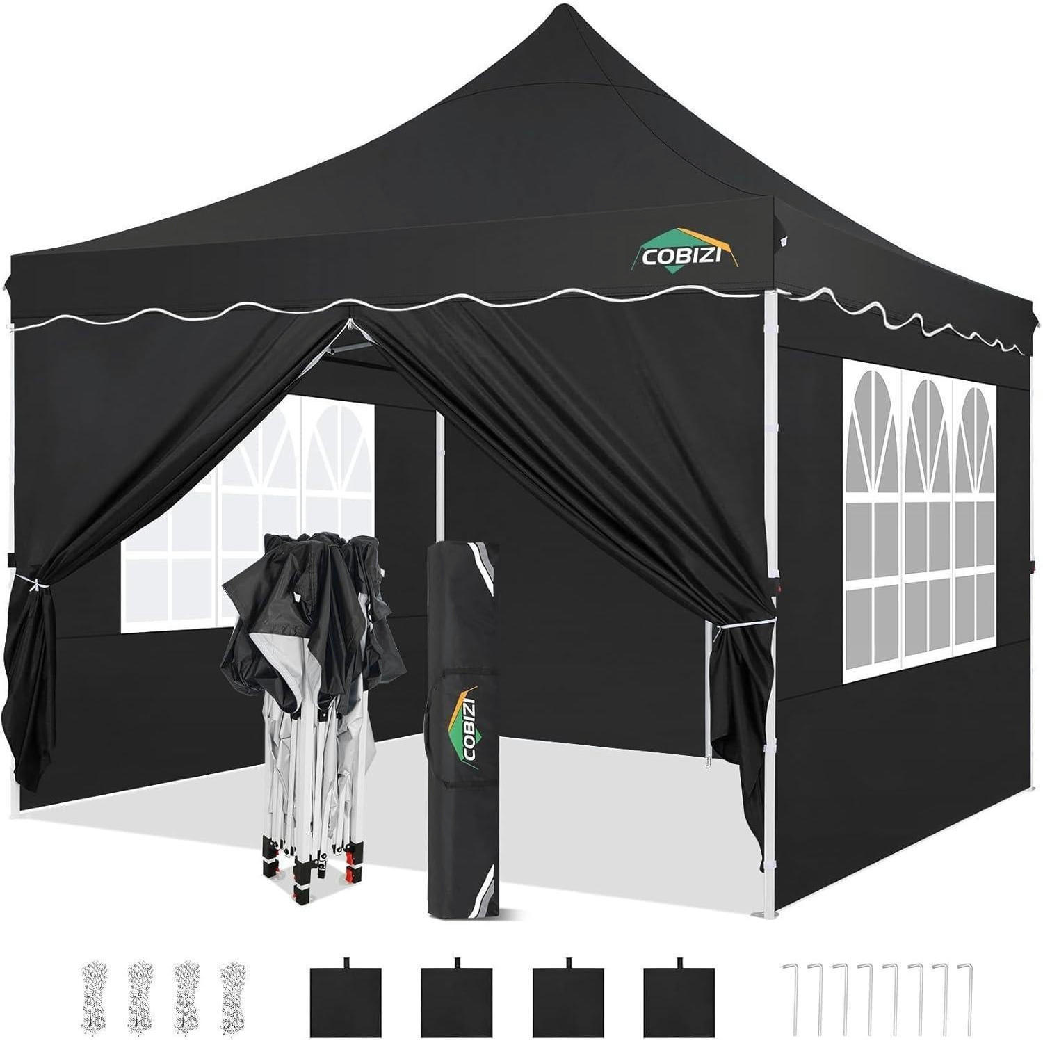 FALTPAVILLON 3x3m mit 4 Seitenwänden Schwarz - Schwarz, Textil (299.7/315/299.7cm)