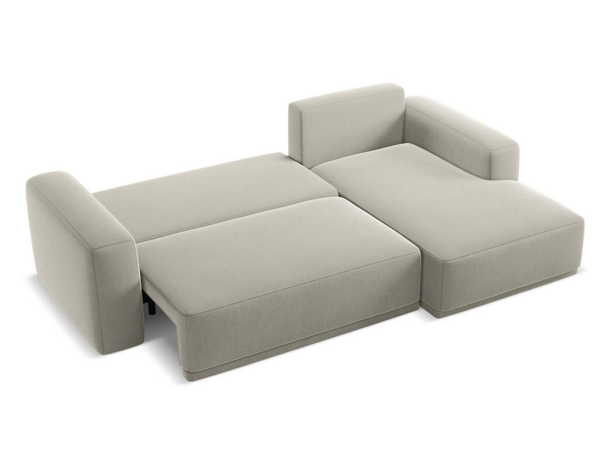 ECKSOFA mit Schlaffunktion Samt Stoff Creme - Perlmutt/Creme, Kunststoff/Textil (258/160cm) - Makamii