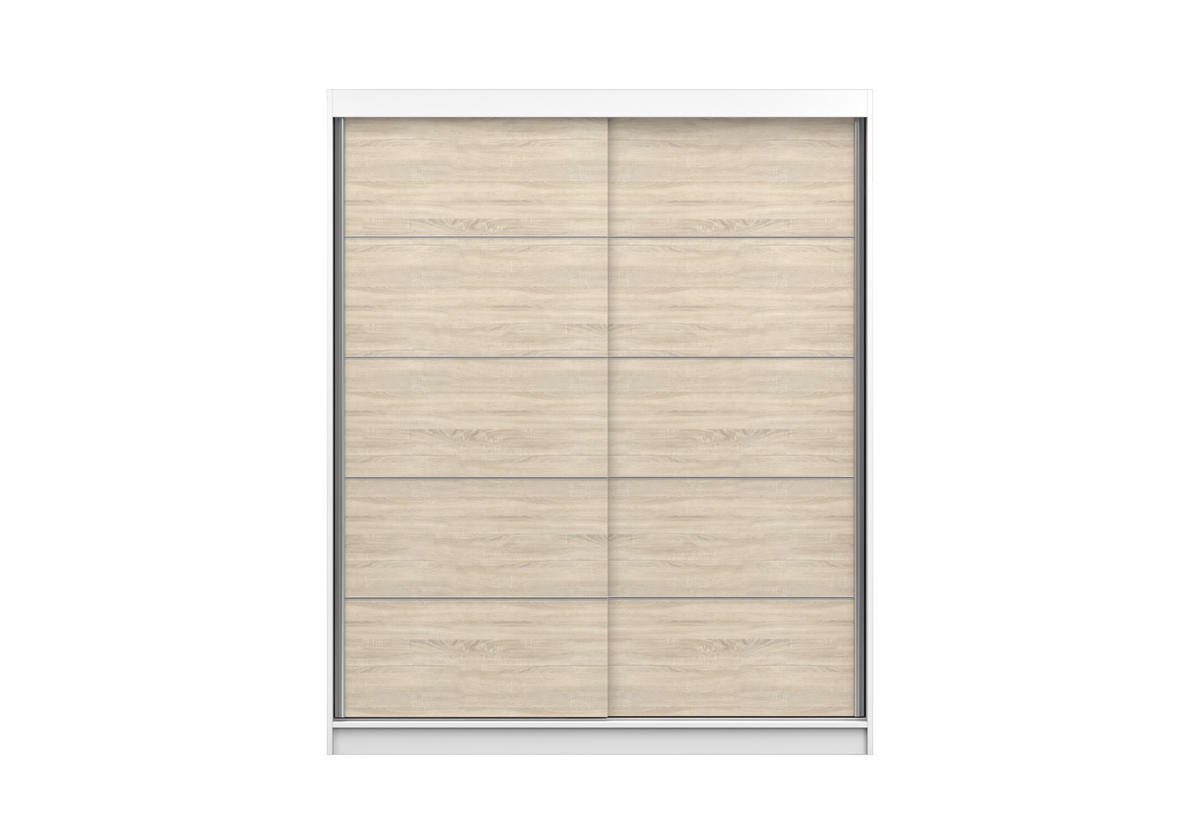 SCHIEBETÜRENSCHRANK - Kleiderschrank EVA 06 - Weiß + Sonoma - Weiß/Sonoma Eiche, Holzwerkstoff (160/195/61cm) - Möblo