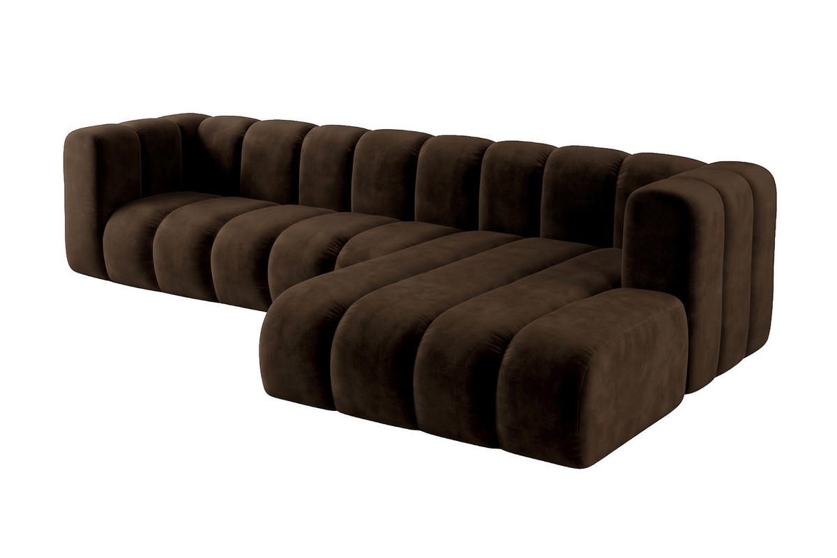 ECKSOFA Modulares In L-Form, Velvet-Stoff Riviera, Schokolade, Rechts, GRAND 287 cm - Braun, Holz (287/179cm) - Kaiser Möbel