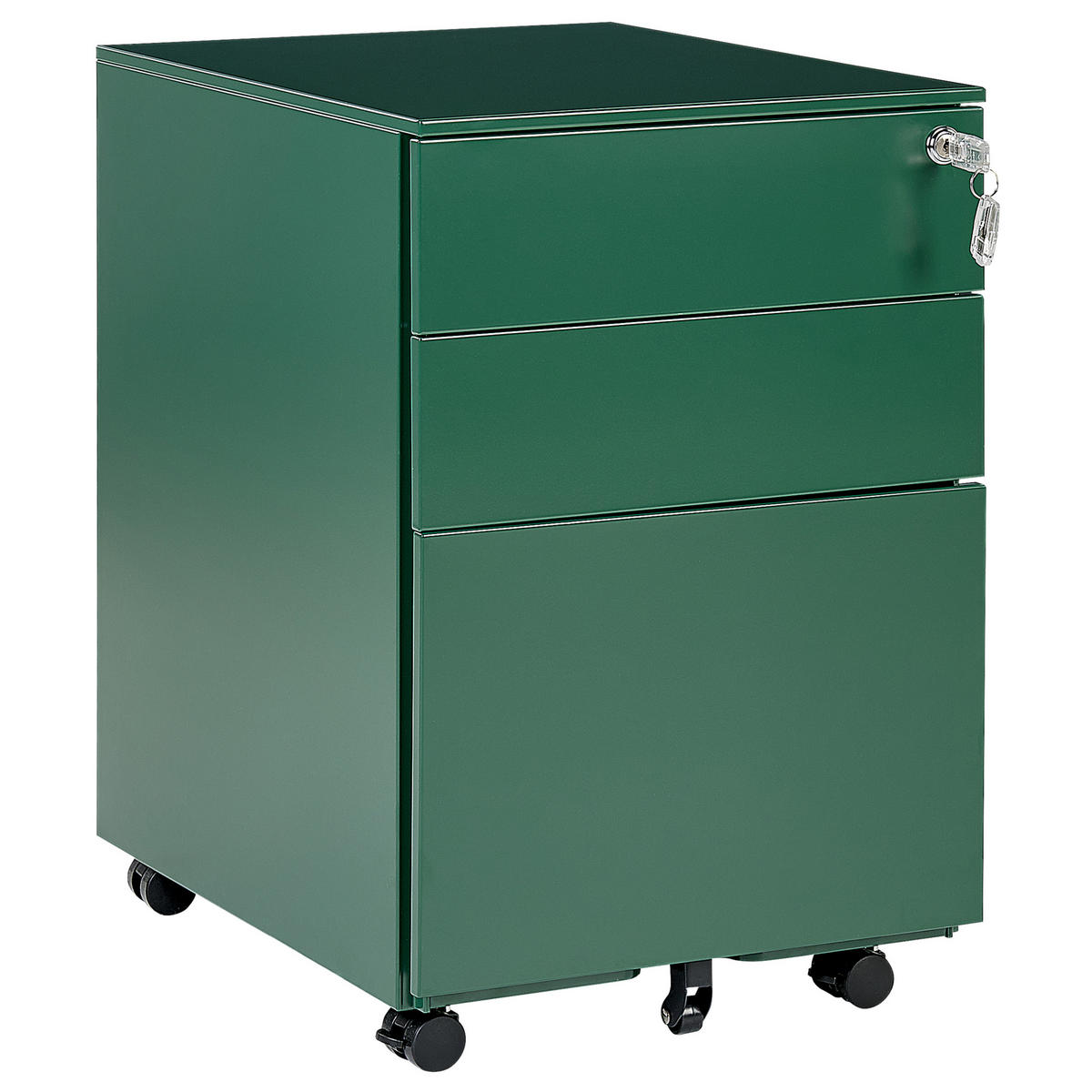 AKTENSCHRANK Metall grün 3 Schubladen mit Rollen Cami - Grün, Metall (39/60/50cm) - Beliani