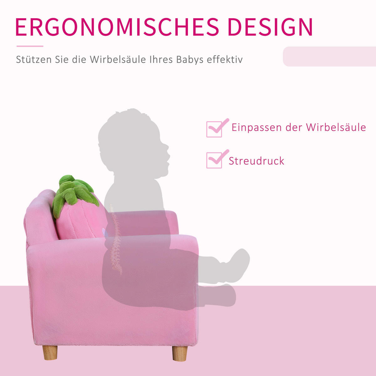 KINDERSOFA, Rosa, Holz - Rosa, Holz (53/48/90cm) - HOMCOM