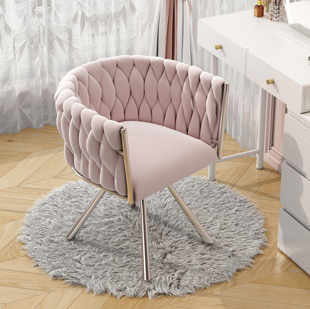 SCHMINKSTUHL drehbar Samt Pink mit Metallgestell - Pink, Metall (54/72/59cm) - Meubliv